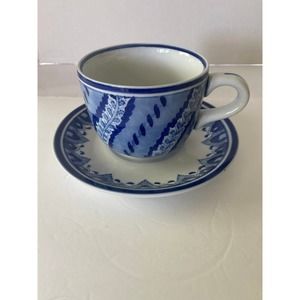 Centrum Ceramics Soup Bowl And Saucer White With Blue Flowers/ China